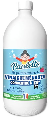 Paulette - Vinaigre Ménager Ultra Concentré 20° Framboise - Nettoyant Détartrant Multi-Surfaces Ecocert - Fabriqué en France - 1 L