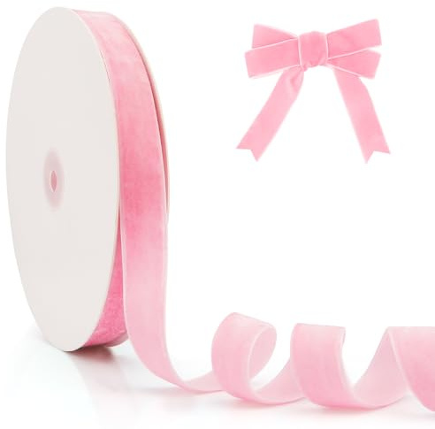 Geschenkband Rosa, 25 Yards 20mm Samt Dirndl, Dekoband, Kräuselband, Weihnachten Bänder