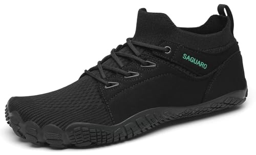 Saguaro Unisex barfotaskor för män och kvinnor träningsskor andas halkfria traillöparskor med bred tålåda, svart, 43 EU