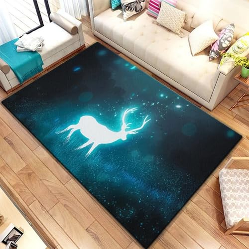 3D Gedruckt Bettvorleger Rutschfeste Area Teppich, Elch Waldhirsch Tier 3D Optische Illusion Teppiche Weich Flanell Bodenteppich Wohnzimmer Schlafzimmer Throw Runner Teppiche Low Profile Türmatte -3Y5
