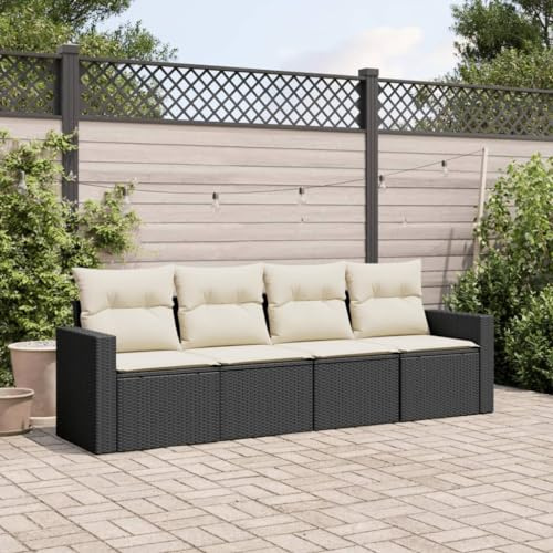 Festnight Gartensofa mit Stauraum 4 Sitzer Lounge Sofa Outdoor Rattan Sofa Balkon Lounge Couch Gartenlounge Polyrattan Balkonmöbel Gartenmöbel Schwarz