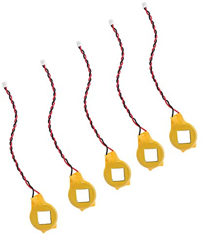 Yooghuge Lot de 5 piles CR2032 2032 à 2 broches pour carte mère BIOS CMOS pour ordinateur portable avec fil démontable batterie avec adhésif CR2032 2P
