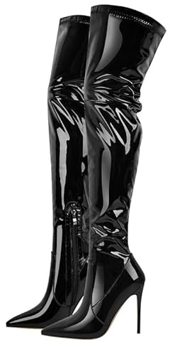 blingqueen Damen Overknee Stiefel Stiletto High Heels Stretch Boots mit Reißverschluss