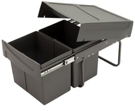 Gedotec Abfallsammler | M40 | 400 mm Korpusbreite | 2x15L | grau | Ausziehbarer Einbaumülleimer | Beutelhalterung | Abfalltrennsystem Küche Unterschrank, 2 Fach Einbaumülleimer, Auszug