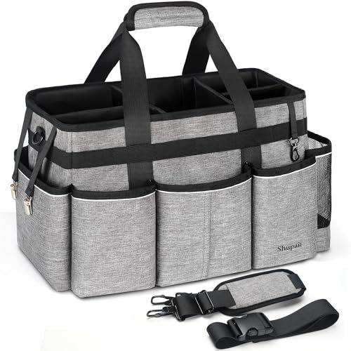 Large Wearable Cleaning Caddy with Detachable Divider, Cleaning Caddy Organizer with Adjustable Shoulder Strap&Waist Belt,Under Sink & Car Cleaning Tool Organizers Bag for Cleaners & Housekeeper,Grey