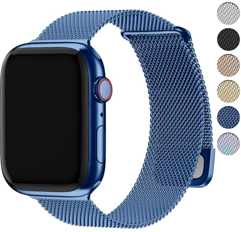 Fullmosa Cinturino Metallo Compatibile con Apple Watch Cinturini 40mm 41mm 42mm 38mm per Donna Uomo, Cinturino Maglia Milanese Acciaio Inox per Apple Watch SE/SE 2 Serie 10 9 8 7 6 5 4 3 2 1, Blu
