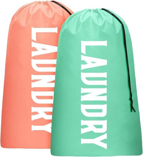 2 Pack XL Travel Laundry Bag, Heavy Duty Dirty Machine waschbar Clothes Organizer, groß genug, um 4 Ladungen von Wäsche, Easy Fit ein Wäschekorb oder Korb (Flesh Pink + Hellgrün, 24 „x 36“)