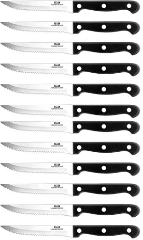 G.a HOMEFAVOR 12-teiliges Steakmesser Set, Edelstahl Wellenschliff steakbesteck, Scharf Besteckset, Besteck Messer, Steak Messer für Fleisch, Rindfleisch Schneiden, Messerset für Familie