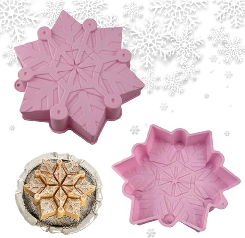 3D Kuchenform Schneeflocke Silikon, Große Schneeflocke Backformen, Antihaft Weihnachten Kuchenform Silikon, Wiederverwendbar Schokoladenformen für Muffins Cupcakes Kuchen Pudding Schokoladen - Rosa