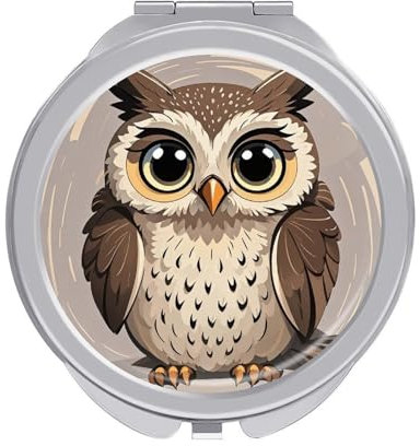 JTREWBV Kosmetikspiegel, niedlicher Eulen-Druck, Make-up-Spiegel, Taschenspiegel, Reise-Make-up-Spiegel, tragbarer doppelseitiger Kosmetikspiegel