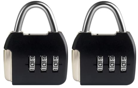 UP Security kleines Zahlenschloss, 3-stelliges Kombinationsschloss, Gepäckschloss mit Code, Koffer, Mini-Spind, Tasche, Werkzeugkasten, Rucksack-Reißverschluss (Schwarz+Schwarz)