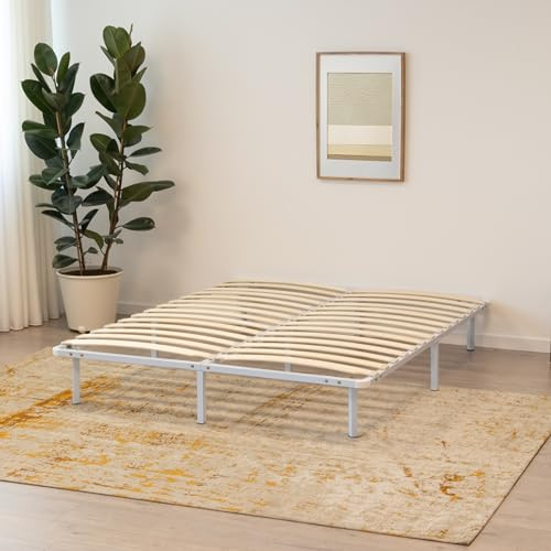 i-flair Metallbett mit Lattenrost NAMARA 140x190 cm - Höhe: 28 cm, stabiles Gästebett mit Stauraum auf Füßen, geeignet für alle Matratzen - Weiß