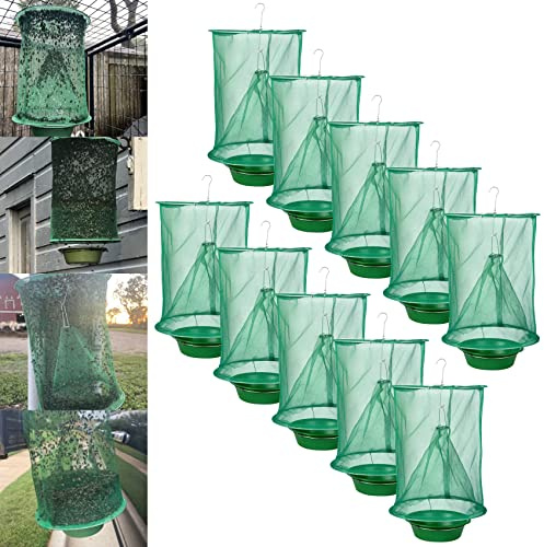 10 Pack Ranch Fliegenfallen Outdoor Hängend, Einweg Stabile Fliegenfalle, Pferd Fliegenjäger Catcher Käfig, Fliegen Killer Control Repellent für Scheune, Obstgarten, Bauernhof, Garten