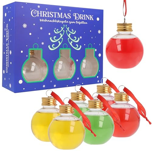 6 Stück Christbaumkugeln 100ml zum Befüllen Weihnachtskugeln Motivkugeln aus Kunststoff Christbaumschmuck unzerbrechlich bruchsicher