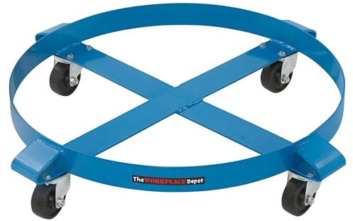 Drum Dolly, Heavy Duty Blue Powder Coated Steel Barrel Cart for 200L (55 Gallon) Drums on 4 Swivel Castors with Cross Braces for Workshops, Factories, Warehouses
