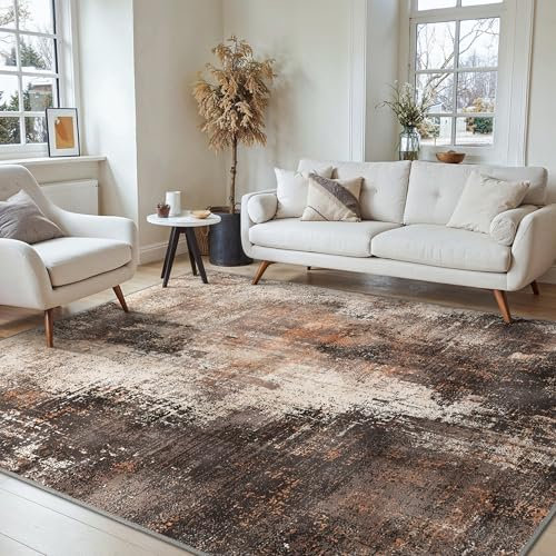 BEIMO Modern Abstract Rugs Living Room, Rugs for Bedroom 120X170CM Machine Non-Slip Washable Rug Earthen Brown Carpet Faux Short Pile Area Rug for Dining Room Kitchen Office
