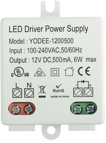 EPLZON 12V/DC 6W Mini LED Transformator LED Trafo Mini 12V/DC für 12V LED Leuchten und Stripes Klein und Flach Ohne Mindestlastanforderungen (Packung mit 1 Stück)
