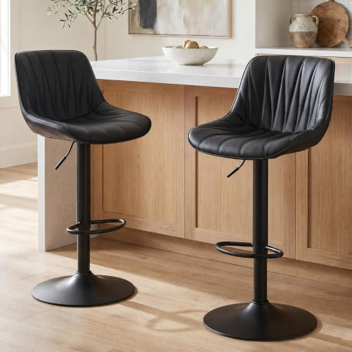 YOUTASTE Moderner Barhocker 2er Set, Drehstuhl mit Lehne, Schwarz | Barstuhl mit PU-Leder Drehbare Höhenverstellbar, Küchenstühle Moderner Bar Stool für Bartheke Küche