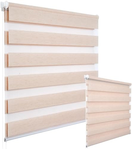 WOLTU 2 Stück Doppelrollo Klemmfix ohne Bohren Duo Rollo Klemmrollo für Fenster mit Klemmträger, Fensterrollo Lichtdurchlässig & Verdunkelnd Wandmontage, Holzlook Natur, 45x150 cm (Stoffbreite 41 cm)