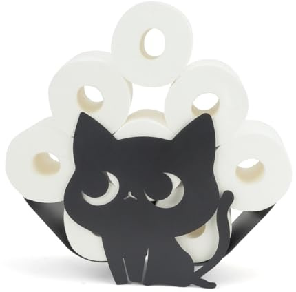 Schwarz Toilettenpapierhalter aus Metall, TIE-DailyNec Katzen-Muster WC Papier Aufbewahrung Klopapierhalter Stehend Ohne Bohren für Badezimmer Küche