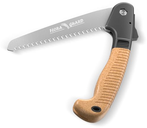 FLORA GUARD 7.7-Inch Folding Hand Saw, Camping/Pruning Saw with Rugged Professional Folding Razor Tooth Sharp Blade Solid Grip (Brown)