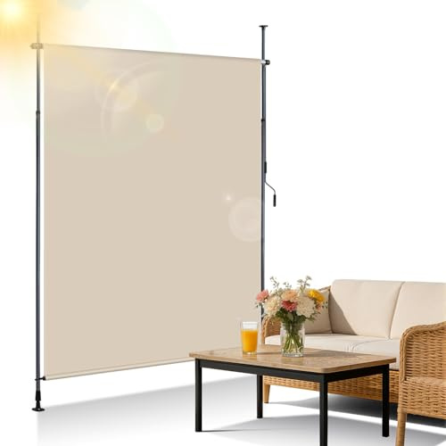 Ollewiellan Store Vertical extérieur Extensible 200 x 305 cm | Store Vertical avec manivelle sans perçage | Brise-Vue de Balcon et Protection Contre Le Vent pour Jardin et terrasse Beige
