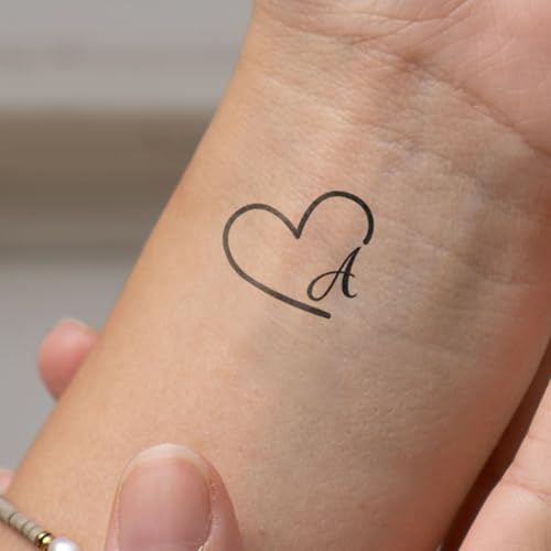 Inkster - Herz mit Initialen Tattoo - Buchstabe A - vegane & wasserfeste Temporäre Tattoos für Erwachsene - EU-Kosmetikzertifizierte Farbe