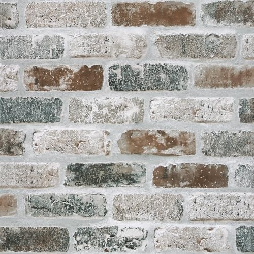 Timeet Self Adhesive Wallpaper Brick Effect Sticky Back Plastic Paper Brown Grey Stick on Wallpaper Rustic Brick Sticker Peel and Stick Wallpaper for Kitchen Bedroom Entire Rooms 44x300cm