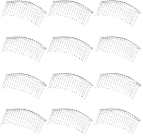 XCSJ Förpackning med 12 slöjkammar gör-det-själv metall brud bröllopskam bröllop slöja sidokam slöja hårtillbehör metall hårkam för kvinnor, brudsmycken (silver, 20 tänder)