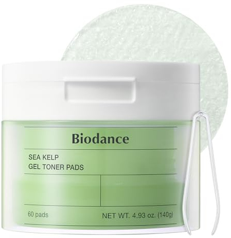 BIODANCE Sea Kelp Gel Toner Pads, kelp gel tonerkuddar för att lugna känslig hud, kontrollera överflödigt talg och minska orenheter, mjuk peeling, K-Beauty, 60-pack