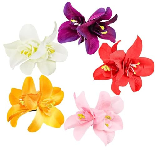5er-Set Kunstblumen-Haarklammern – Boho-Blütendekor für Strandurlaub/Hochzeit/Party (Hibiskus und Plumeria Design, Rutschfest und Wiederverwendbar)