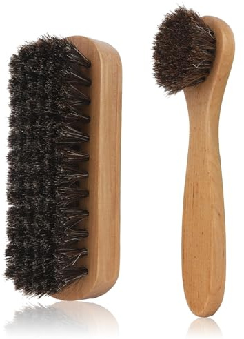 Shoe Brush,Shoe Polish Brushes,Horse Hair Brush - 2 Pack Horsehair Brushes With Wooden Handle, Premium Leather Care Kit For Shoes, Boots,Car Seats, Sofas & Bags