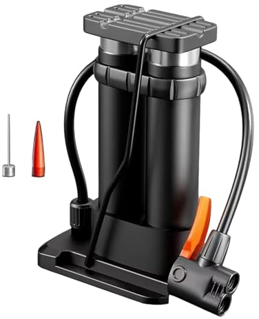 Fenteer Fahrrad-Fußpumpe, Fahrradpumpe, rutschfest, vielseitig, leicht, Inflator, Zubehör für Outdoor, Erwachsene, Bälle, Sport, Mountainbike, Doppelzylinder
