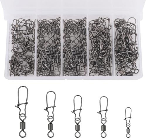 FORETOGO 130 Stück Angeln Kugellager Wirbel, 4# 6# 8# 10# 12# Hochfeste Angelwirbel, Edelstahl Wirbel Angeln, Angelzubehör, für Süßwasserfischen, Meeresfischen