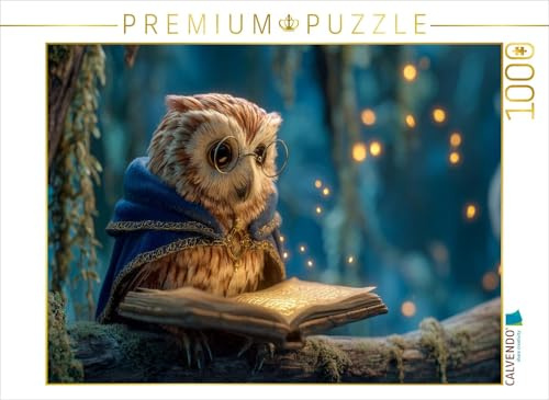 Puzzle · Magische Eule mit Zauberbuch im Zauberwald | Eine weise kleine Eule liest im Zauberwald in einem leuchtenden Buch… · 1000 Teile · Lege-Größe 64 × 48 cm · CALVENDO Puzzle