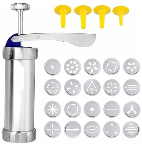 Cookie Press Biscuit Maker,Biscuit Press Stainless Steel Cake Cream Decorating Gun Sets Cookie Making Machine Nozzles Mold Pastry Extruder Kitchen Baking Tools(Silver)