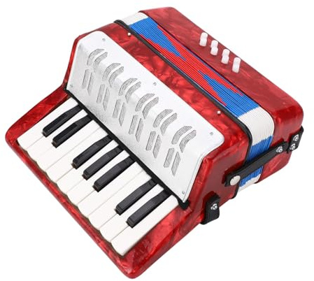 ZenithAur Piano Accordion for Beginners, 17 Key 8 Bass Lightweight Concertina Musical Instrument with Manual, Ideal for Kids and Students (Red)