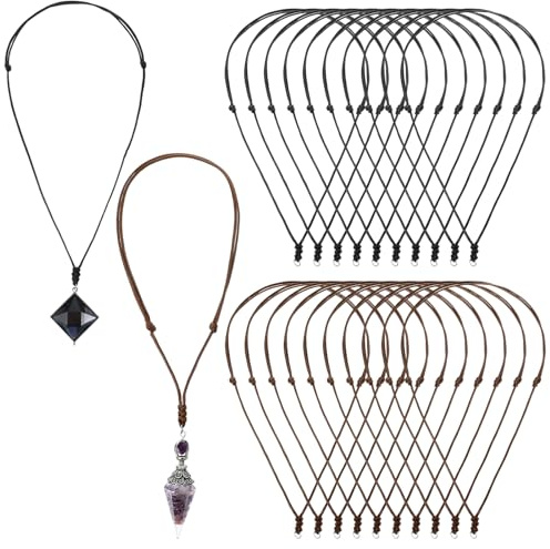BOHUIZ 20Pcs Vintage Adjustable Rope Necklace Cord, 1.5mm Double Knotted Handmade Craft Necklaces With Metal Ring for Hanging Pendants Jewelry Making Black Brown Cord Necklace for Men Women