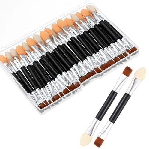 30 PCS Eyeshadow Applicators Disposable Dual Sides Makeup Brush, 2.95 inch Double Head Eyeshadow Applicators, Black Eyeshadows Brush with Soft Sponge Head and Container for Women