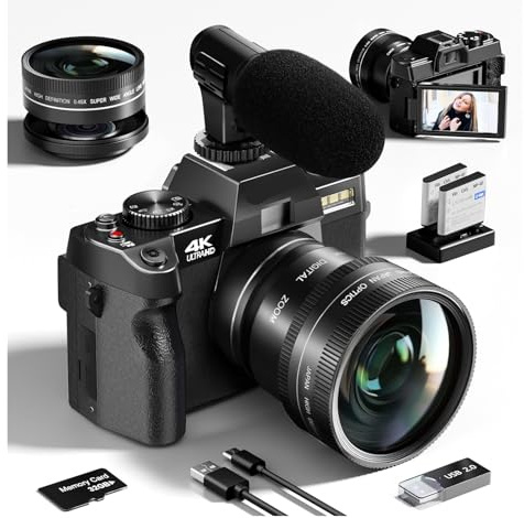 YVAAASIYC Compact Digital Photography Camera 4K WIFI Web Cam Vintage Vlog Video Recorder 48MP Camcorder 3 Flip Screen
