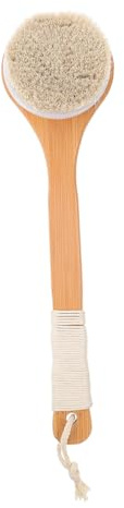 HAMPPLIES Natural Bamboo Bath Brush Long Handle for Back Scrubbing and Exfoliation Soft Horsehair Bristles Comfortable Grip Suitable for Shower Massage and Dead Skin Removal
