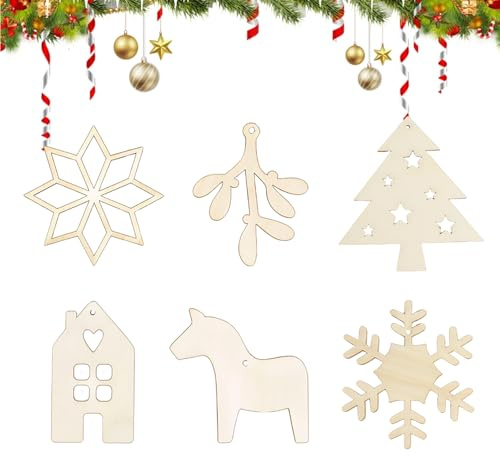 12 Stück Holz-Anhänger Enthalten Schneeflocken Weihnachtsbaum, Weiße Weihnachts-Anhänger Hängeornamente, Weihnachtsbaum Deko, Christbaumschmuck Holz, Weihnachtsanhänger Vintage Verzierung Deko