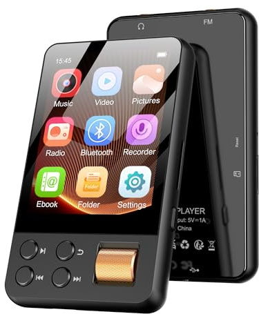 128GB MP3 Player with Bluetooth 5.3, Music Player with Built-in HD Speaker, FM Radio, Voice Recorder, HiFi Sound, E-Book, Earphones Included