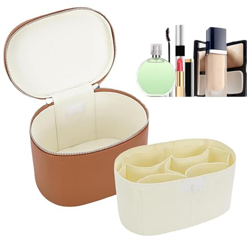 Neceser Maquillaje Grande De PU Cuero, Bolsa Maquillaje con Bolsa para Brochas, Asa Y Separador, Impermeable, Neceser Grande Mujer para Viaje, Organizador De Aseo - Accesorios De Viaje 24x14x16cm