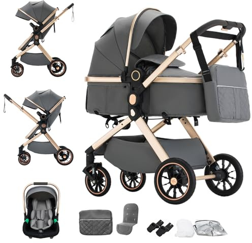 BEBBY passeggino trio, combinazione passeggino 3 in 1 cittadino con passeggino portatile con neonato pieghevole di lusso con modello ad alta vista (U9-X-DARK GREY, U9-X)