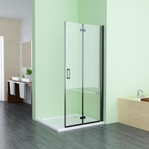 Walk in Duschwand für Dusche 120 x 185 cm Faltbar Duschabtrennung mit Pendeltür Falttür Matt Schwarz Duschtür 6mm Sicherheitsglas ESG Glas Rahmenlos Nischentür Duschfaltwand ohne Duschtasse