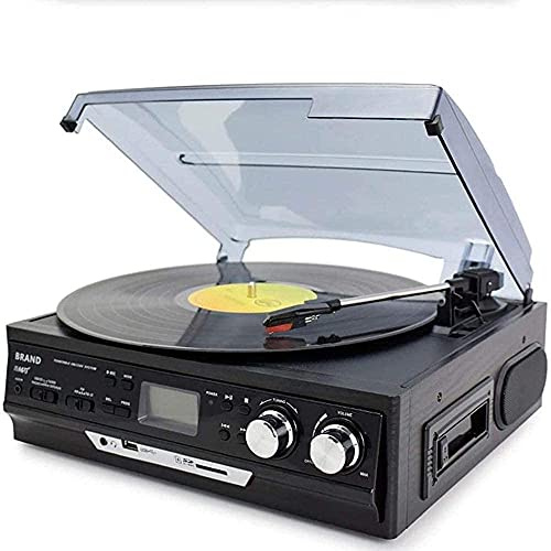Giradischi classico vintage con radio AM/FM, lettore di cassette, lettore CD e 2 altoparlanti stereo separati
