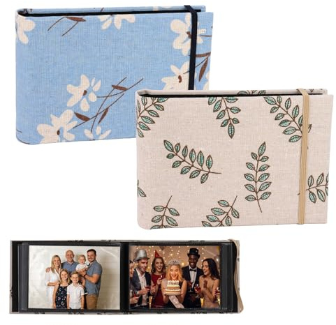 Oblihumoy 2Pcs Photo Albums 4 x 6 Inch with Linen Cover, Slip in Photo Album Holds for 200 Pictures, Large Capacity Pictures Book for Wedding Family Baby Vacation