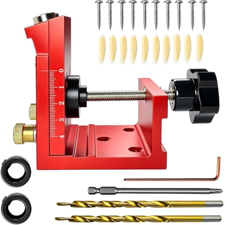 Pocket Hole Jig Set, Schrägloch Bohrschablone Möbelbau mit 2 Bohren Einstellbar Holzdübel Taschenloch Bohrschablone Schräg Bohren Vorrichtung für Holzbearbeitung Möbelherstellung Schrägbohrhilfe