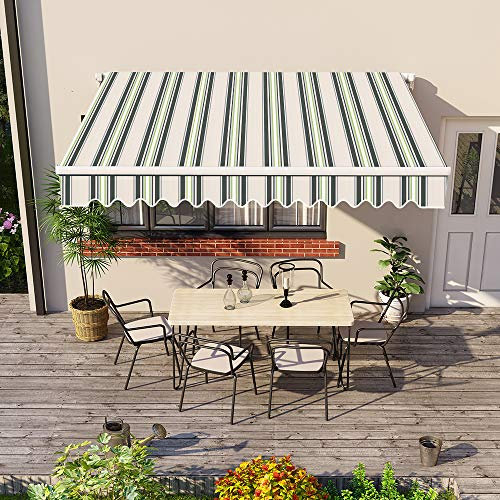 Green bay 2.5 x 2m DIY Patio Retractable Manual Awning Garden Sun Shade Canopy Gazebo Multi-Stripe with Fittings and Crank Handle